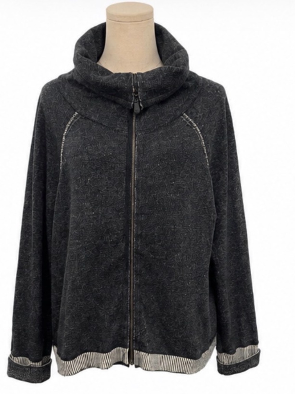 Eileen Fisher organic cotton zip front funnel neck jacket size L